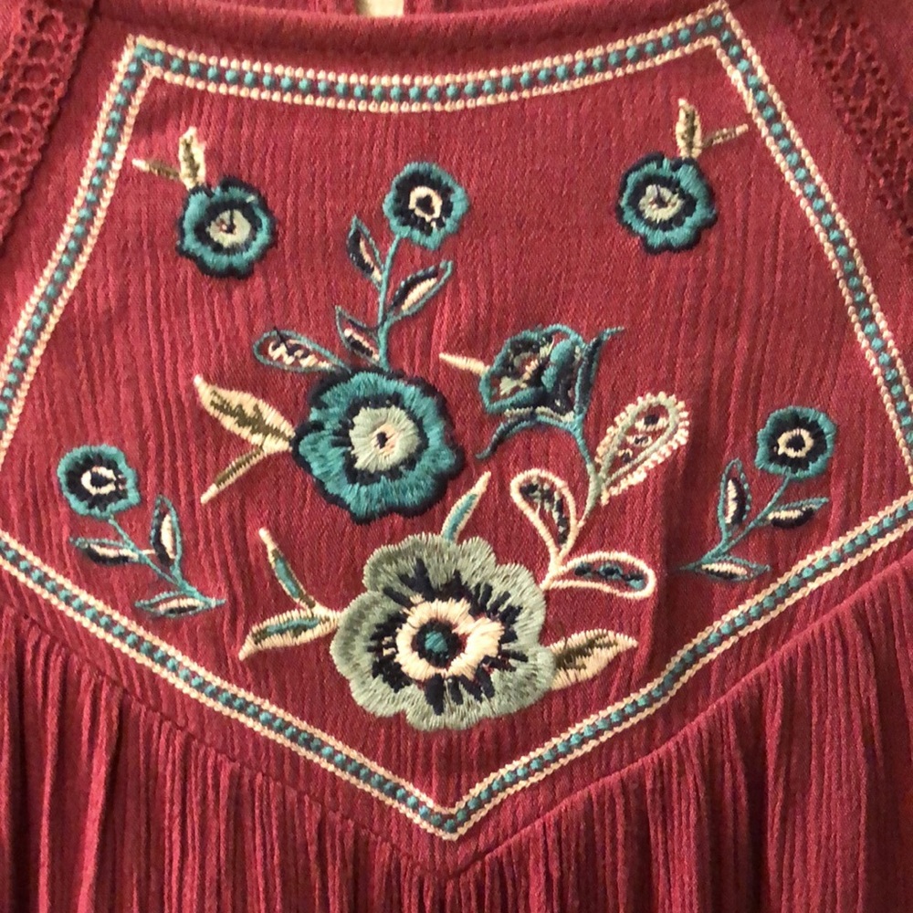 Blue Rain Dress With Embroidered Flowered Detail View 2